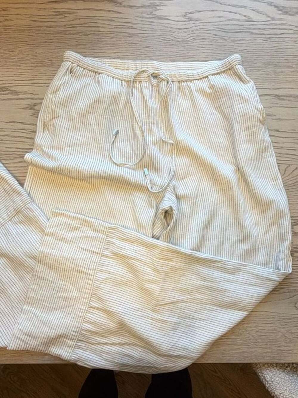 ZARA Striped Pinstripe Drawstring Pants Size M White Casual Trousers